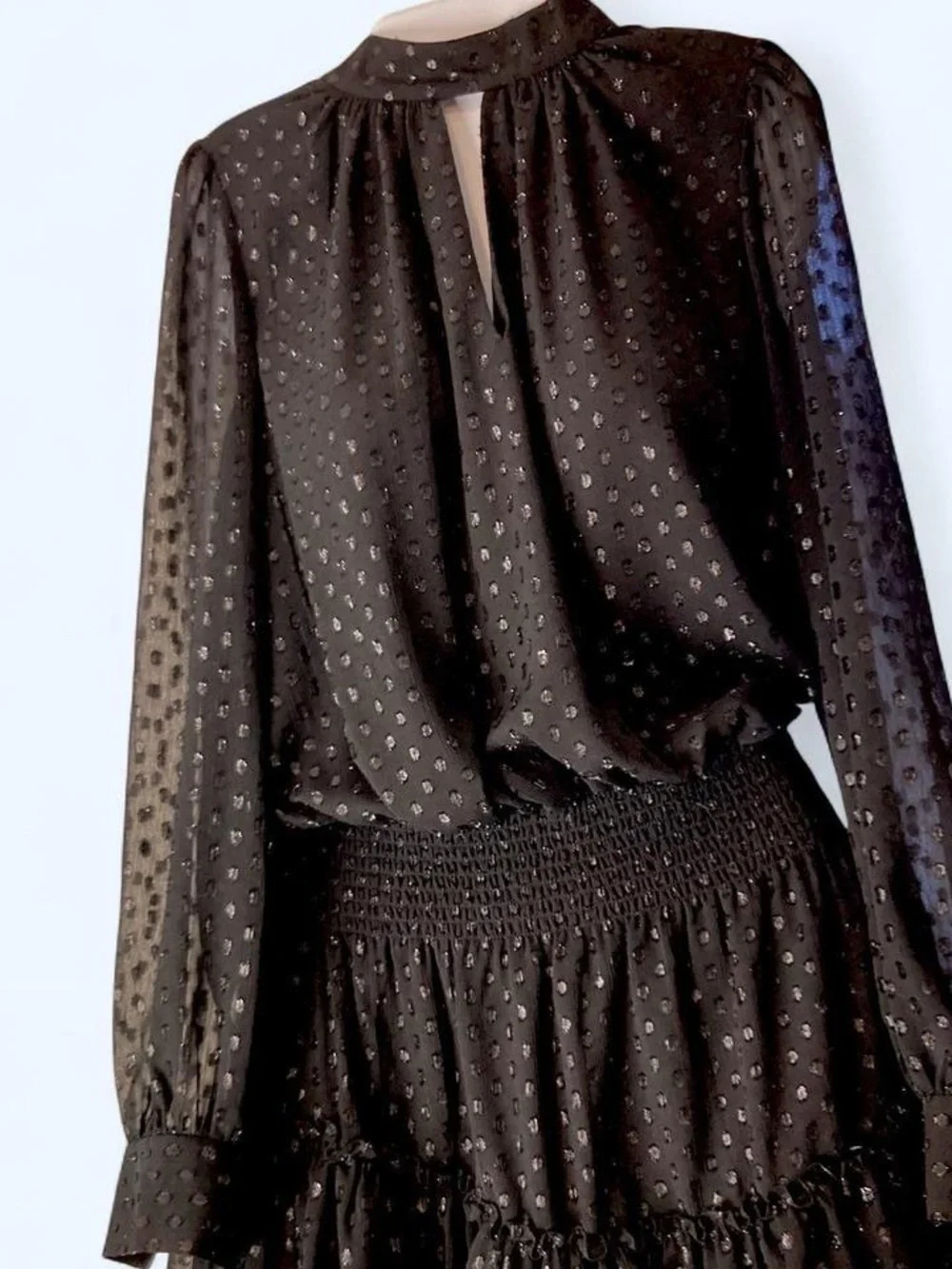 Black Metallic Dot Long Sleeve Blouse & Skirt Set - Picture 1 of 3